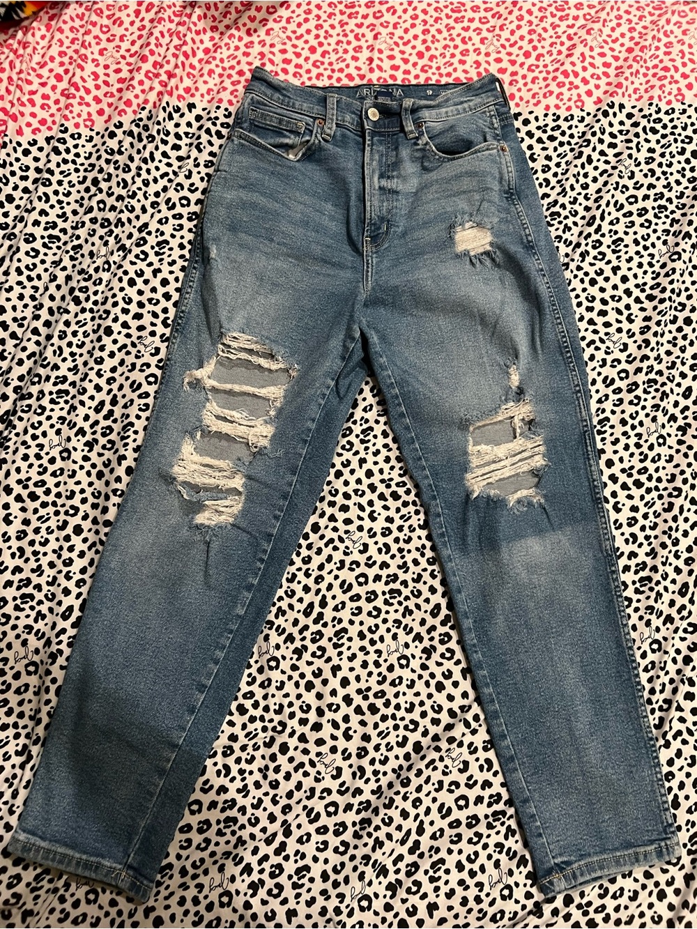 Arizona Jean Company Distressed Medium Blue Boyfriend Jeans
